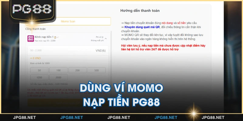 Dùng ví momo nạp tiền PG88